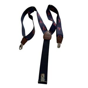 Men’s Navy Elastic Clip-On Lobster Suspenders with Leather Accents – Coastal